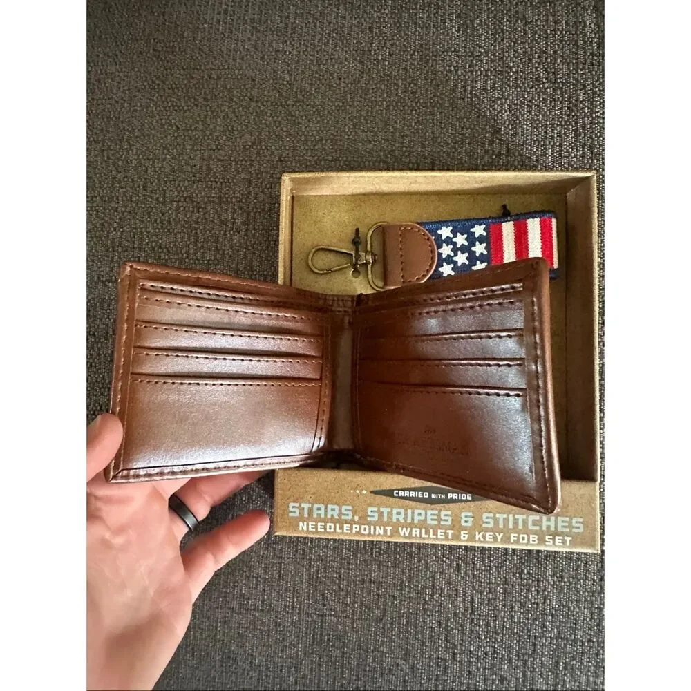 NWT The Kraftsman Co Stars Stripes and Stitches American Flag Needlepoint Wallet